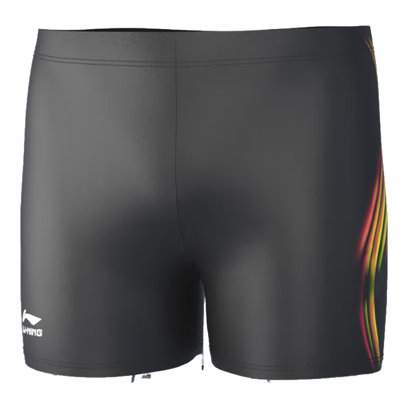 Li-Ning Men's Swim Trunks, Quick-Drying, Chlorine-Resistant, Anti-Embarrassment, Comfortable, High-Elasticity, Hot Spring Boxer Training Swimming Trunks, 312 Black Orange, Size M