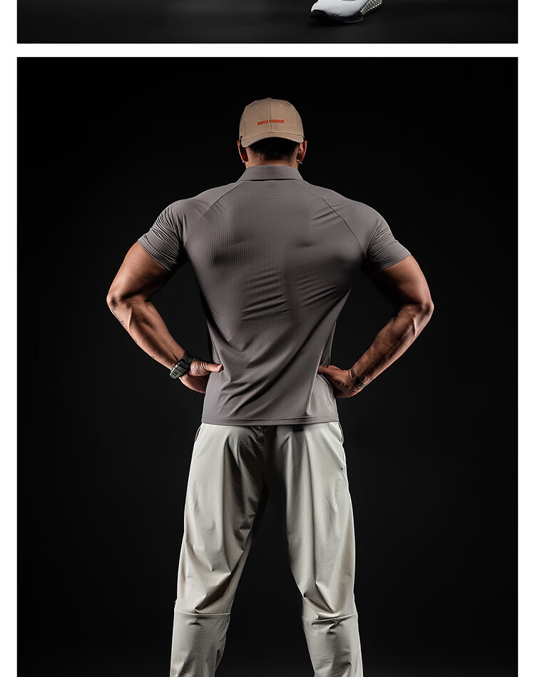Monster Guardians Men's Sports Short Sleeve 3D Texture Trendy Moisture-Wicking Slim Fit Polo Shirt Brown Gray M 8