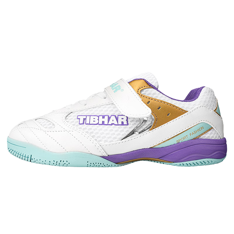 TIBHAR Children's Table Tennis Shoes for Boys And Girls, Non-Slip Breathable Training Ping Pong Sports Shoes 01921 White/Purple 32