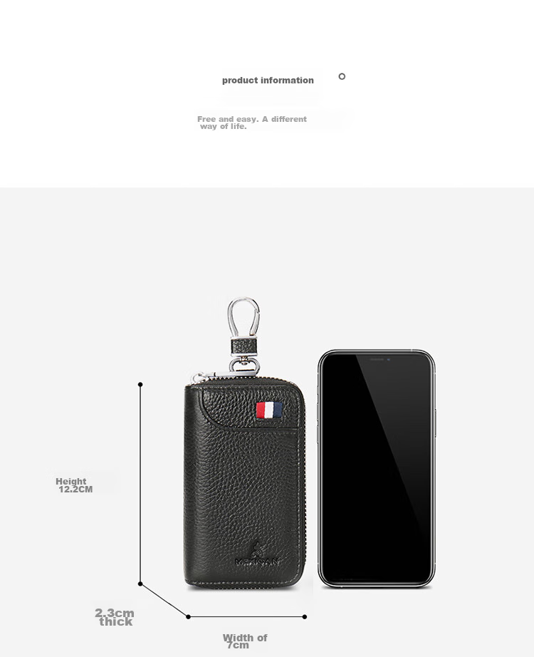 MEXICAN Car Key Case, Unisex Leather Card Holder with Zipper, Coin Purse, Multifunctional Key Ring, Black 9