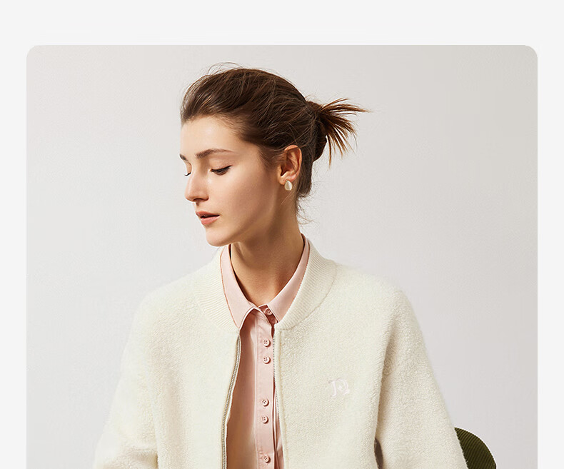 Navikail Italian Small Sailboat Women's All-Wool Knit Short Jacket Baseball Collar Casual Cardigan 2331304501 White XL 14