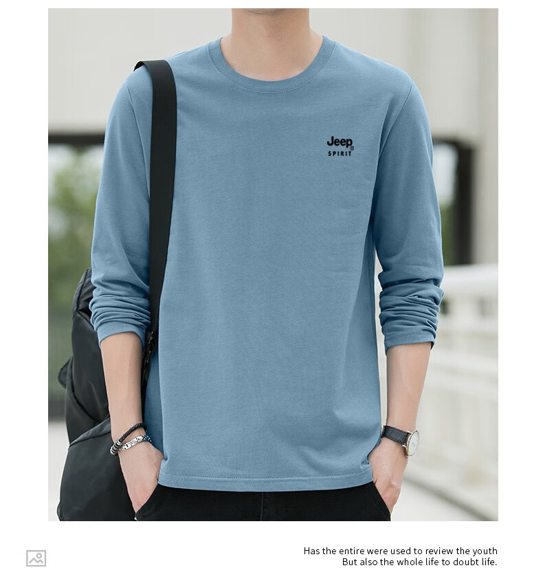 JEEP SPIRIT Men's Long-Sleeve T-Shirt, Spring And Autumn Undershirt, Pure Cotton Casual Sports Versatile Menswear, Black, 2XL 14