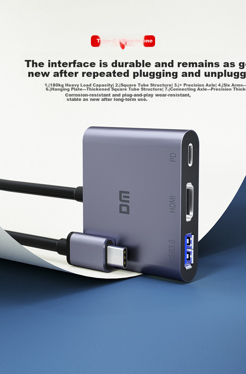 DM Daimai Type-C Three-In Expansion Dock, USB-C to H DM IPD100W/USB3.0 Expansion Integrated Phone Laptop Converter, CHB026 8