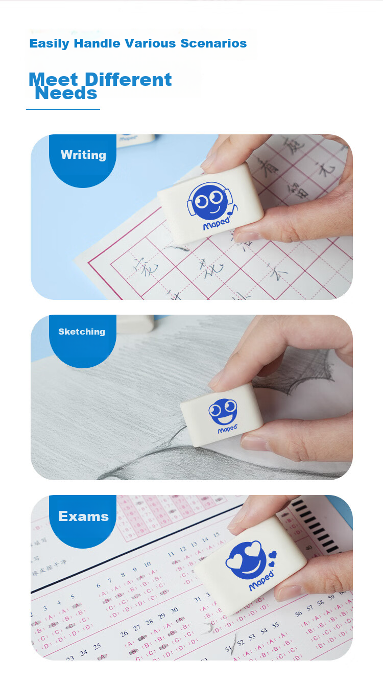 Maped Smile Planet Wooden Plastic Eraser 2 Pieces, Pencil Eraser for Exams, Push-Pull Eraser, Clean without Residue, for Elementary School Students, Children's Learning Supplies, Stationery Gift 112520CHFM 5