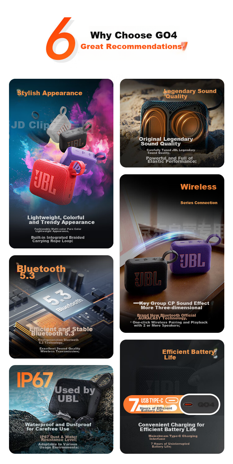 JBL GO4 Music Gold Brick Fourth Generation, Bluetooth Speaker, Outdoor Portable Speaker, Mobile And Computer Speaker, Subwoofer, Cycling And Running, Gift Recommendation, Jazz Blue 2