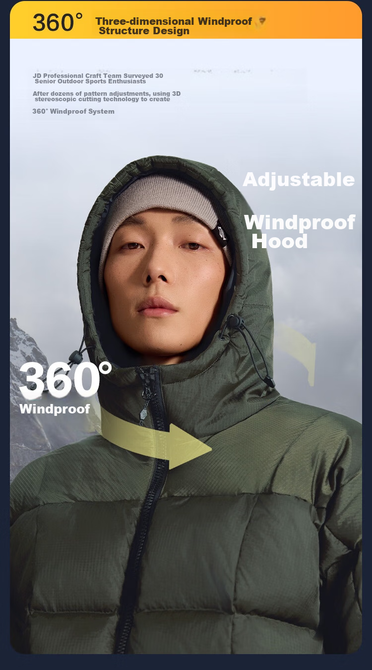 JD Original Outdoor Hooded Down Jacket, Triple Protection, Puffer Short Style, Men's Coat, Rock Gray Color, XL Size 8