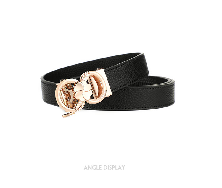 CROCODILE Top-Grain Leather Fashion Belt for Women, Automatic Buckle, Exquisite And Simple Waist Belt T3707 Black Gift Box Set 12