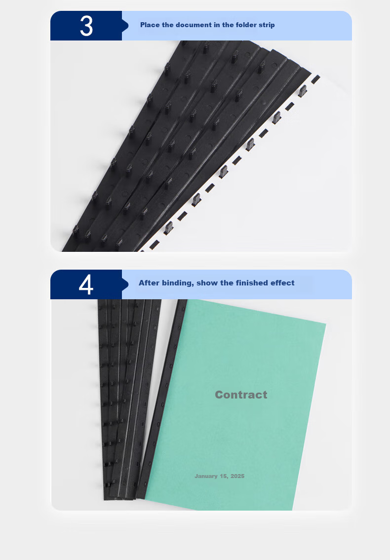 HOOYE 10-Hole Binding Strips A4 Document Bid Puncher Loose-Leaf Plastic Binding Strips, Black, 5mm, 100 Pieces, 3705 8