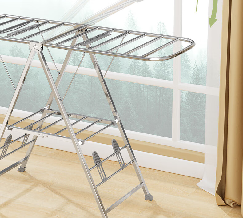 40,000 Kilometers Folding Floor Clothes Drying Rack Stainless Steel Wing-Shaped Indoor Outdoor Balcony Garment Rack 12