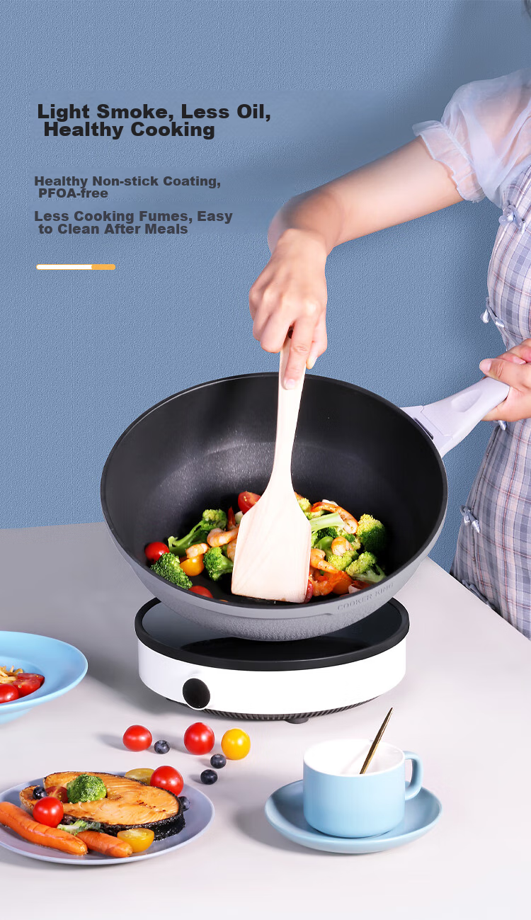 COOKER KING Wok, Easy-To Flat Bottom Non-Stick Pan, Stir-Fry And Frying Pan, 32cm, Compatible with Induction Cookers, Meishang BP50816 6