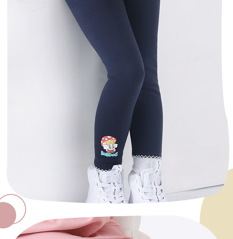 BOBDOG Girls' Thin Fleece Leggings for Autumn And Winter, Children's Breathable Outer Wear Pants, Lightweight Baby Trousers for Fall, Navy Blue, Size 130 19