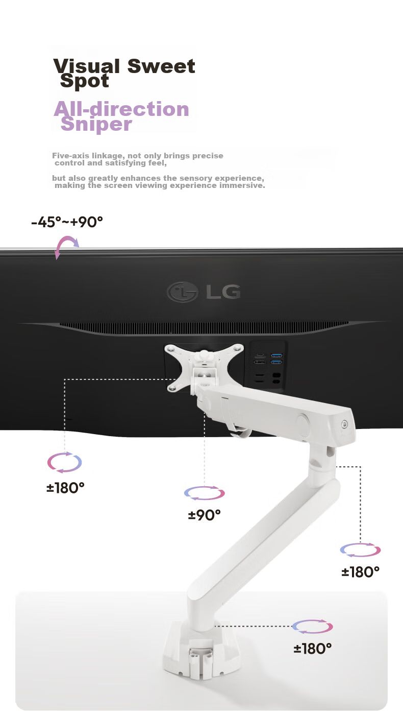 Brateck Beihu Monitor Stand, Mechanical Arm, Computer Stand Desktop Clamp Base, Heavy-Duty Screen Riser E500 White 17-40 Inch, Suspended Arm 7