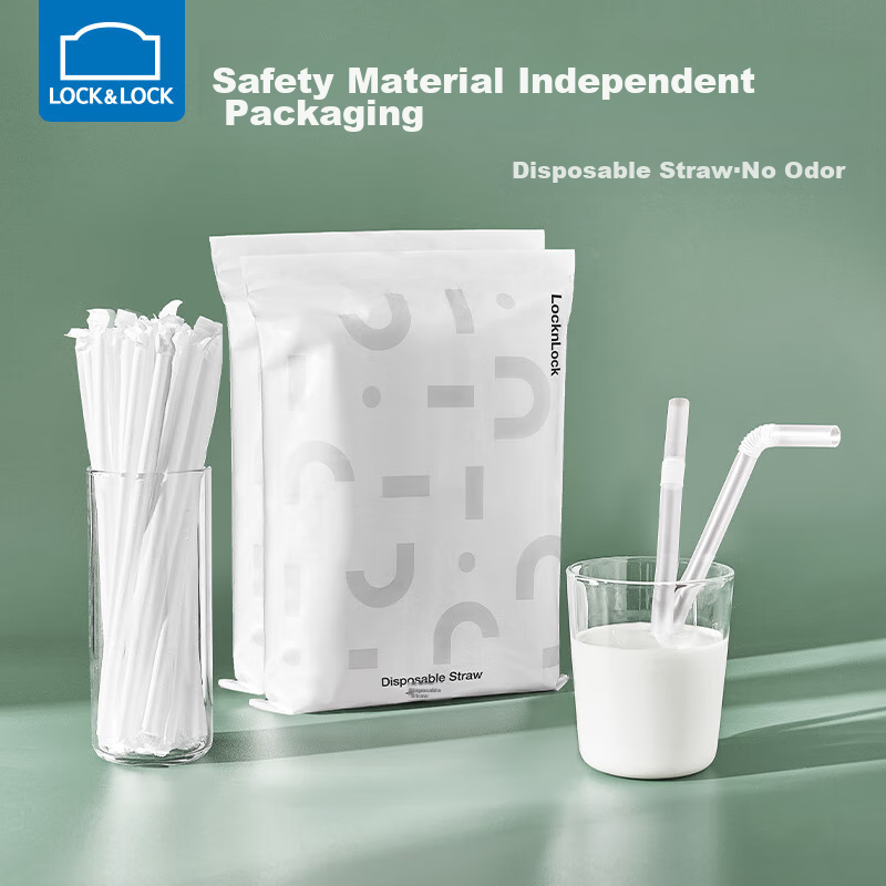 Lock & Lock Disposable Straws Individually Wrapped for Pearl Milk Tea, Coffee Drinks, Pregnant Women, Children, And Milk - Thick Bent Straws