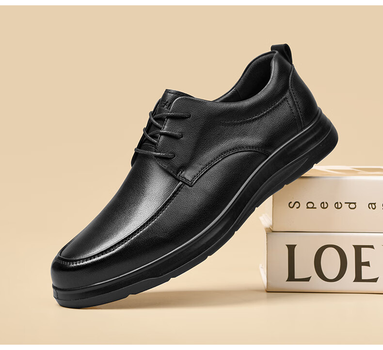 HLA Men's First Layer Cowhide Classic Business Formal Casual Leather Shoes T064 Black Size 42 12