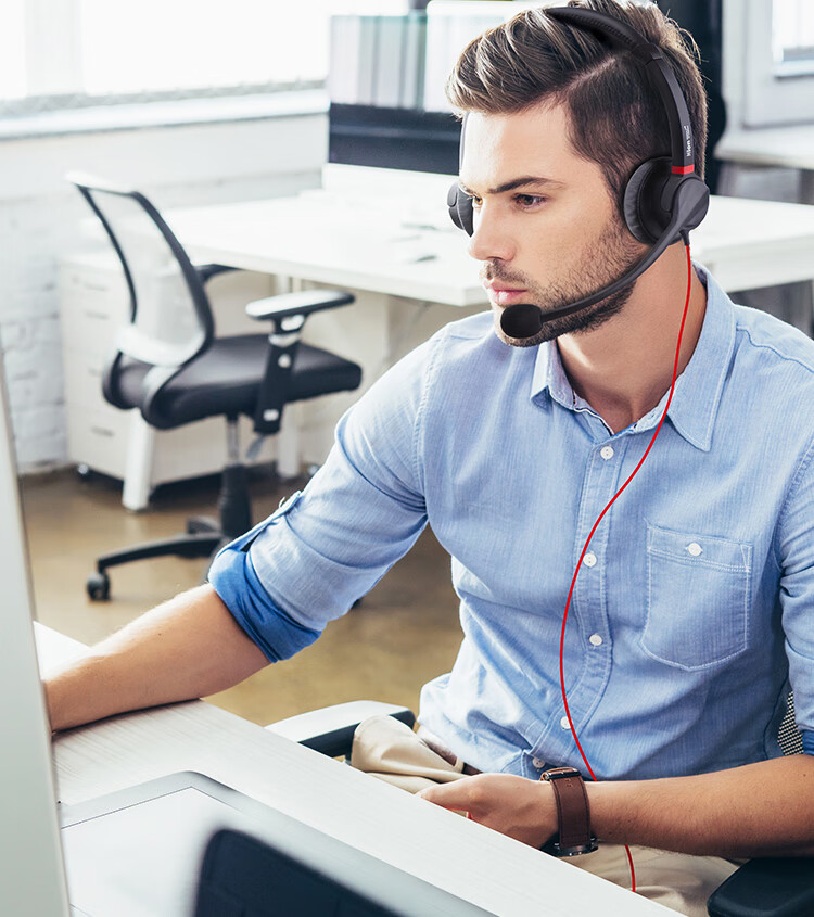 HION H730D Headset, Dual-Ear Call Center Headphones, Dual-Microphone Smart Noise-Cancelling Customer Service Headset, Call Center Agent Computer Headset, Online Education Training, Telemarketing Headset - USB 4
