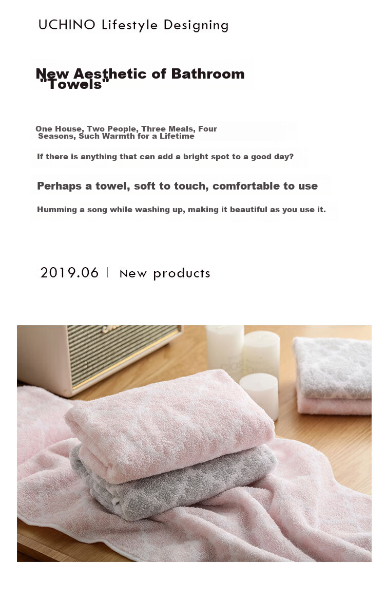 UCHINO Love Letter Towel, Twisted Jacquard Pure Cotton Soft Absorbent Face Towel for Home Use, Adult Couple Towel, 2-Pack Pink + Gray 2
