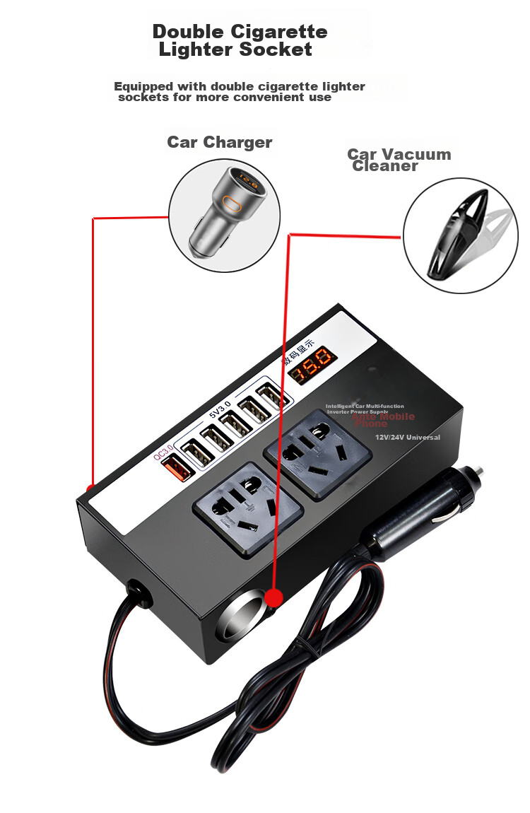 Kylie Car Power Inverter, Universal Vehicle Charger for Cars And Trucks, Outdoor Power Supply Adapter 12
