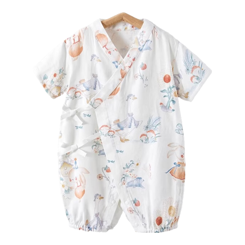 Beitaisi Baby Clothes, Summer Thin Bamboo Cotton Onesie, Newborn Gauze Romper, Short-Sleeved Infant Pajamas