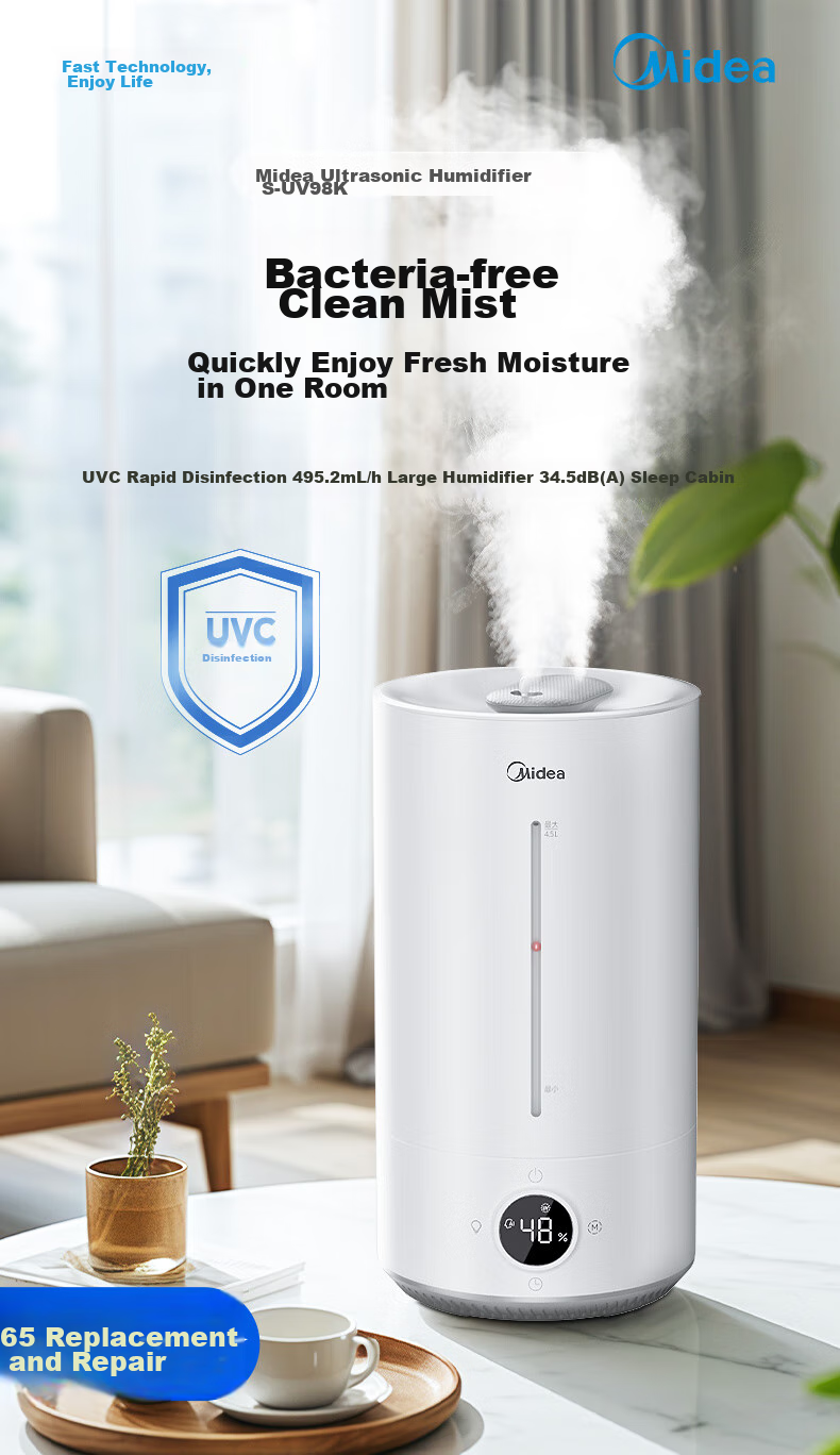 Midea [Ultraviolet Sterilization] Humidifier Air Purifier for Bedroom Home Use Large Capacity Pregnant Women Babies Office Desk Quiet Small Mist Sprayer Birthday Gift S-UV98K 1