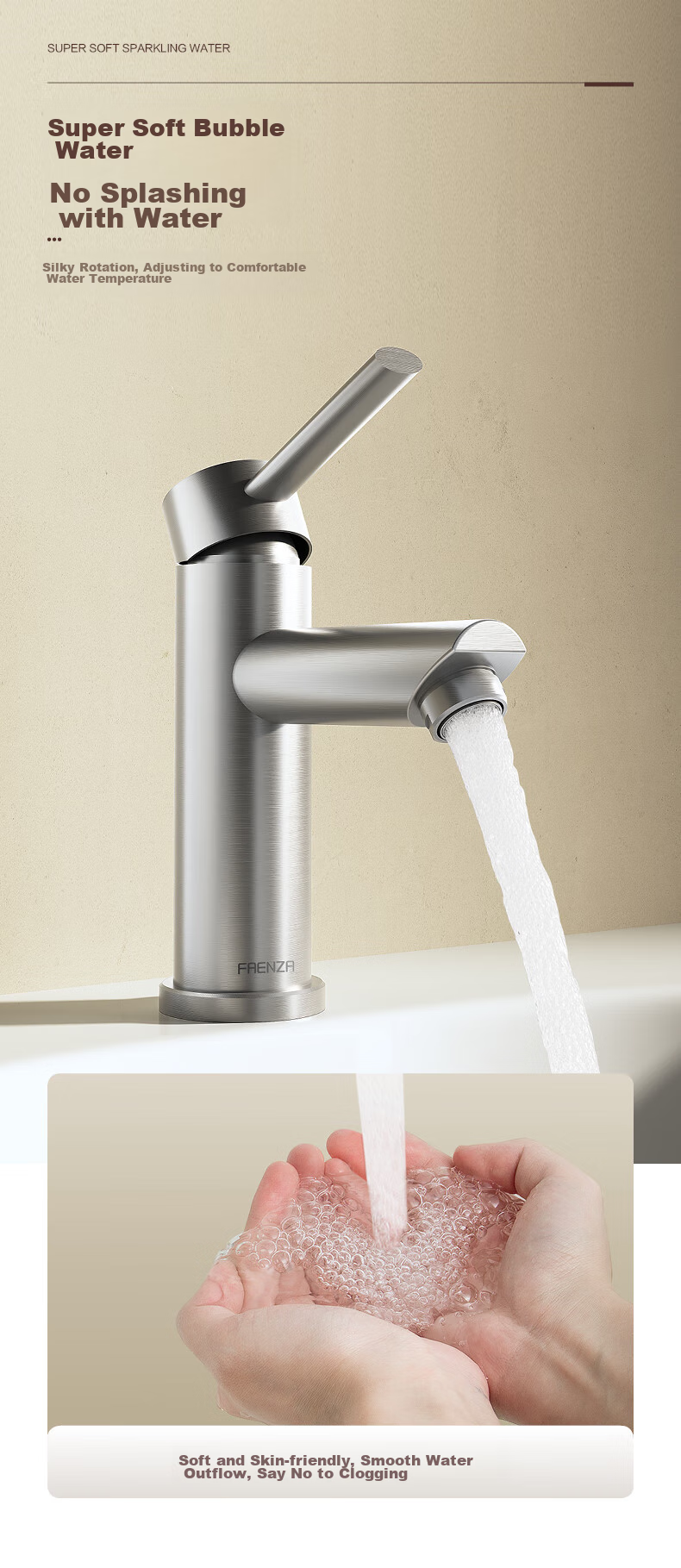 FAENZA Household Bathroom Sink, Stainless Steel Hot And Cold Dual Control Brushed Bathroom Basin Faucet, F1A8813SS 9