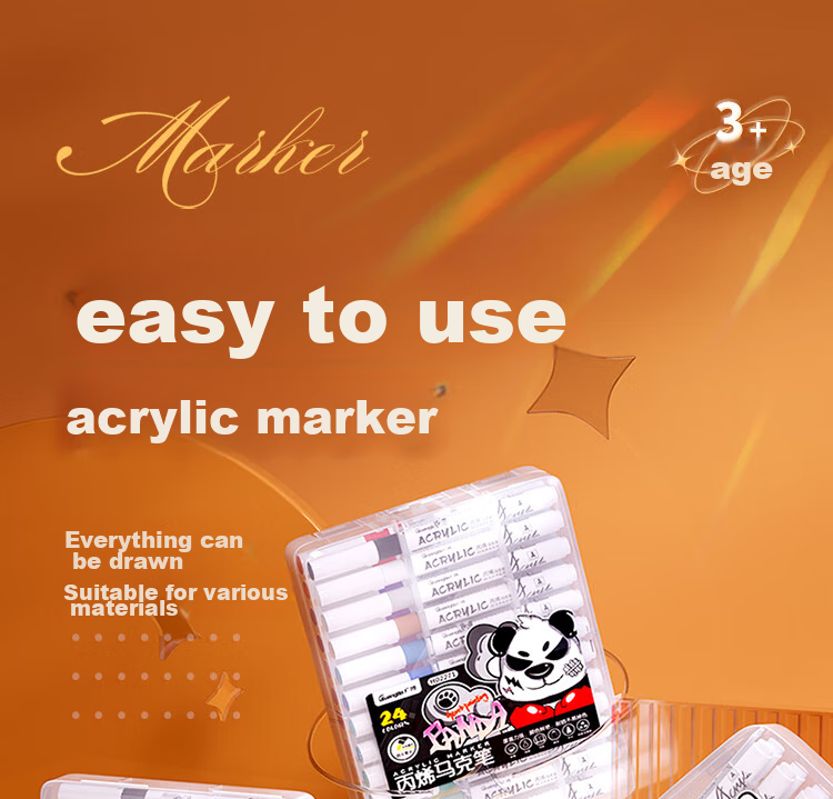 GuangBo Soft Tip Acrylic Markers, 12 Colors, Water-Based, Large Capacity, for Art Students, Drawing Markers, Quick-Drying, Graffiti, Guka Drawing Pens, H02275 Watercolor Pens, Art Educatio 2