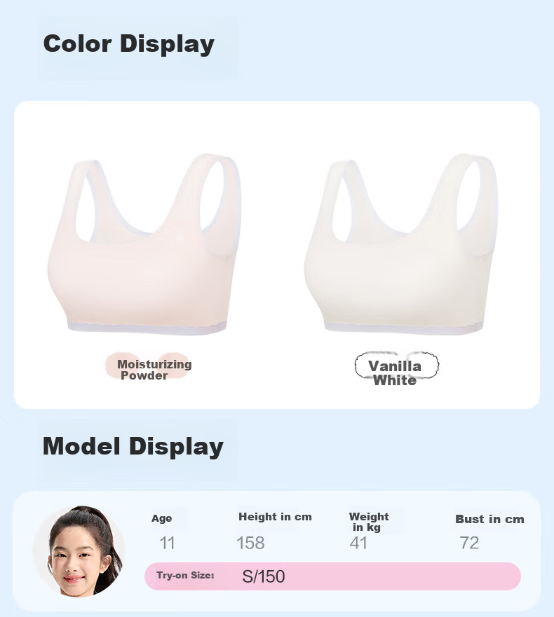 PurCotton Little Breath Pro Girls' Underwear Bra Junior High School Developmental 7A Antibacterial Breathable Cotton Vest 25