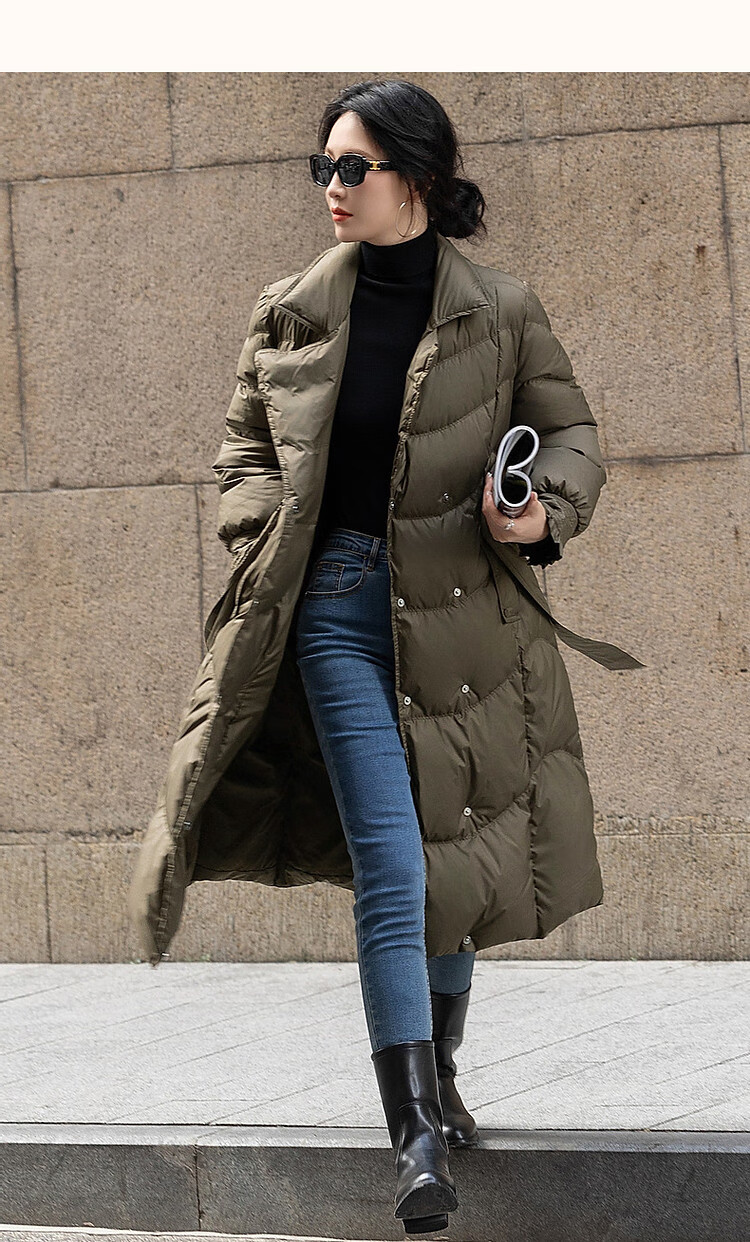 Dme [Jingshu Laqian] Winter 400T Spring Yafang 90 Duck Down Long Double-Breasted Ruffle down Jacket for Wome 9