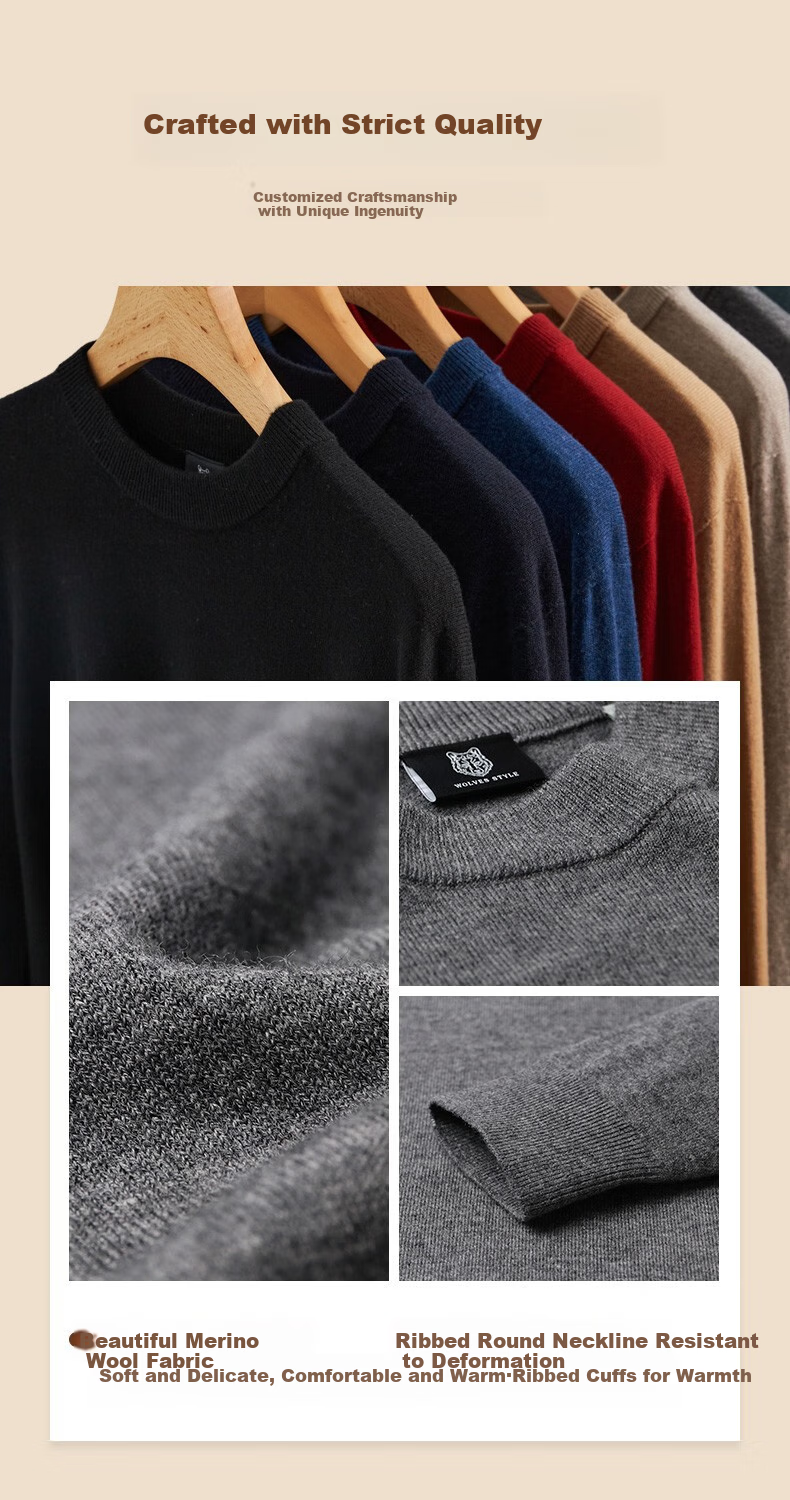 SEPTWOLVES Men's Wool Sweater, Autumn And Winter, Merino Wool Thin Style, Colorful, Cold-Resistant, Warm, Business Casual Base Layer Thin Sweater 9