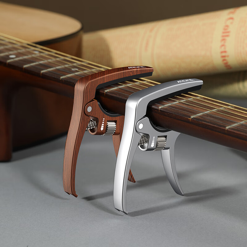AROMA Adjustable Tension Guitar Capo for Acoustic Guitar Metal Transposer with String Puller AC-30 Silver