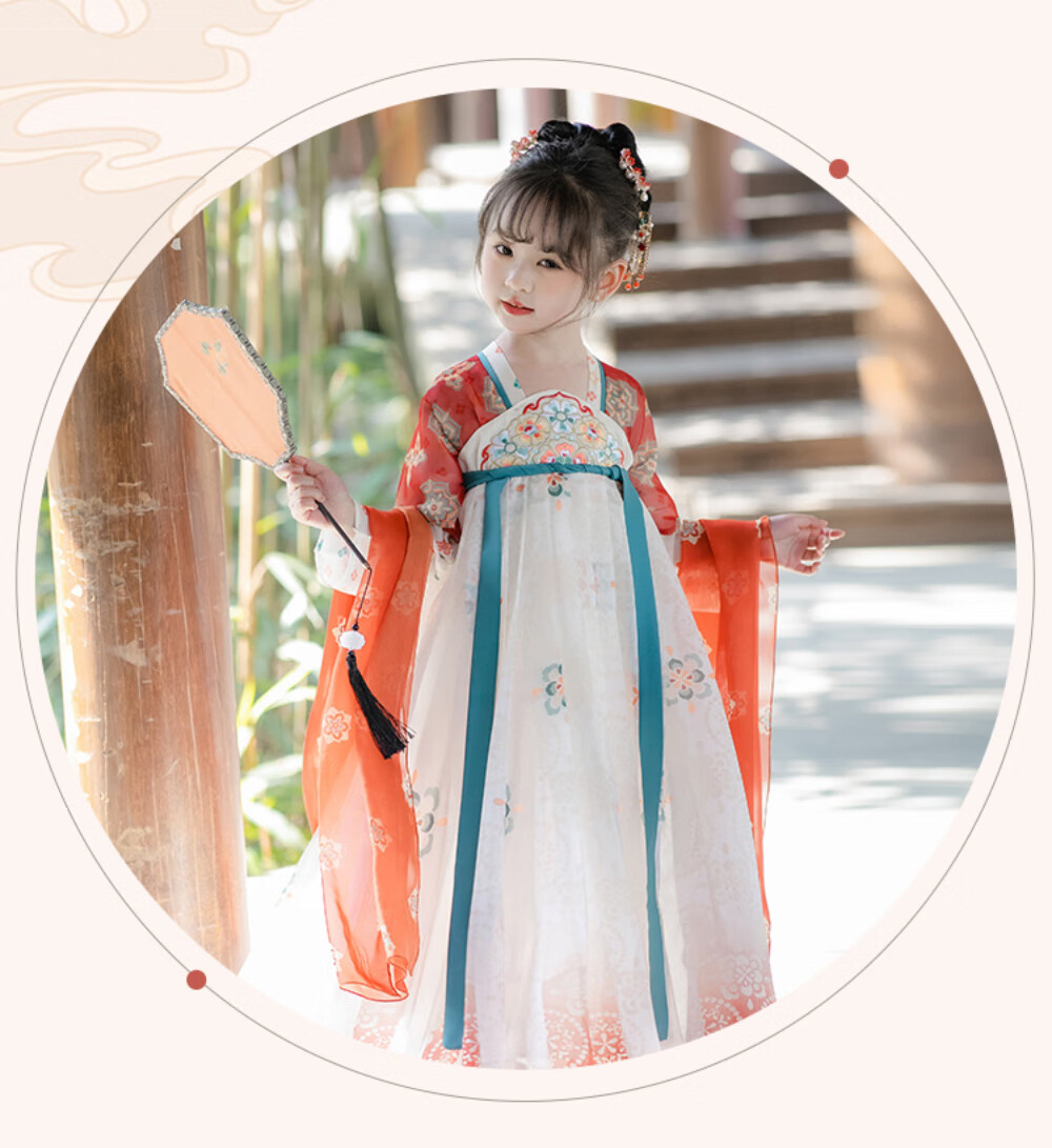 ROMON Children's Hanfu, Mid-Autumn Festival Girls' Tang Suit, Girls' Ancient Costume, Graduation Performance Outfit, Dunhuang Green, Size 160 4