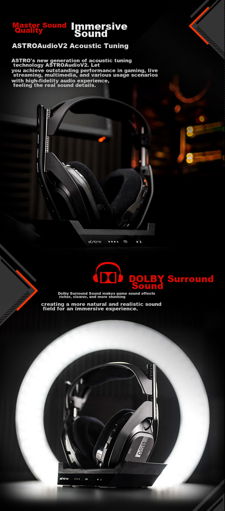 G Astro A50 (New) Wireless Over-Ear Gaming Headset 7.1 Surround Sound + Wireless Base Station (Black) - Operation Delta 3