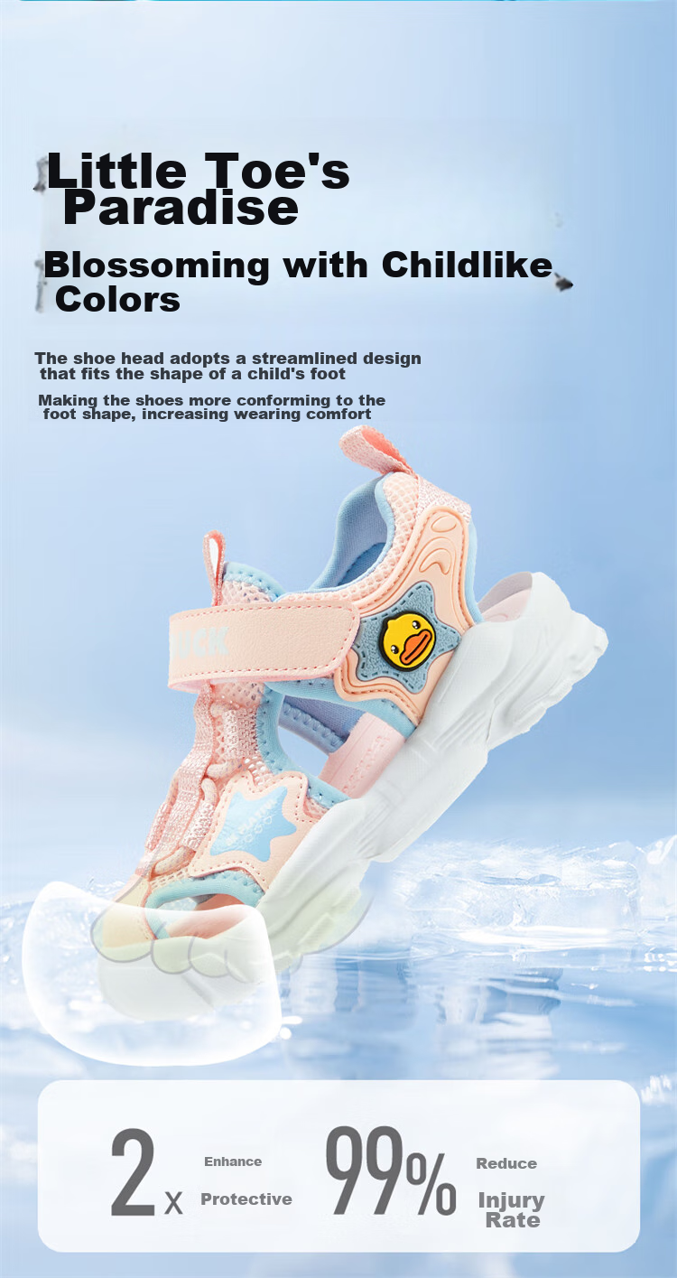 B.Duck Children's Sandals, Summer Breathable Closed-Toe Anti-Kick Beach Sandals for Boys And Girls, Color Pink, Size 25 3