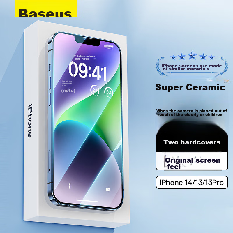 BASEUS Tempered Glass Screen Protector for IPhone 16e/17e/13 Pro/14, Full Coverage Anti-Drop Fingerprint-Resistant Protective Film for Apple 17e 13/13 Pro/14, Ultra-Ceramic Crystal, 2-Pack