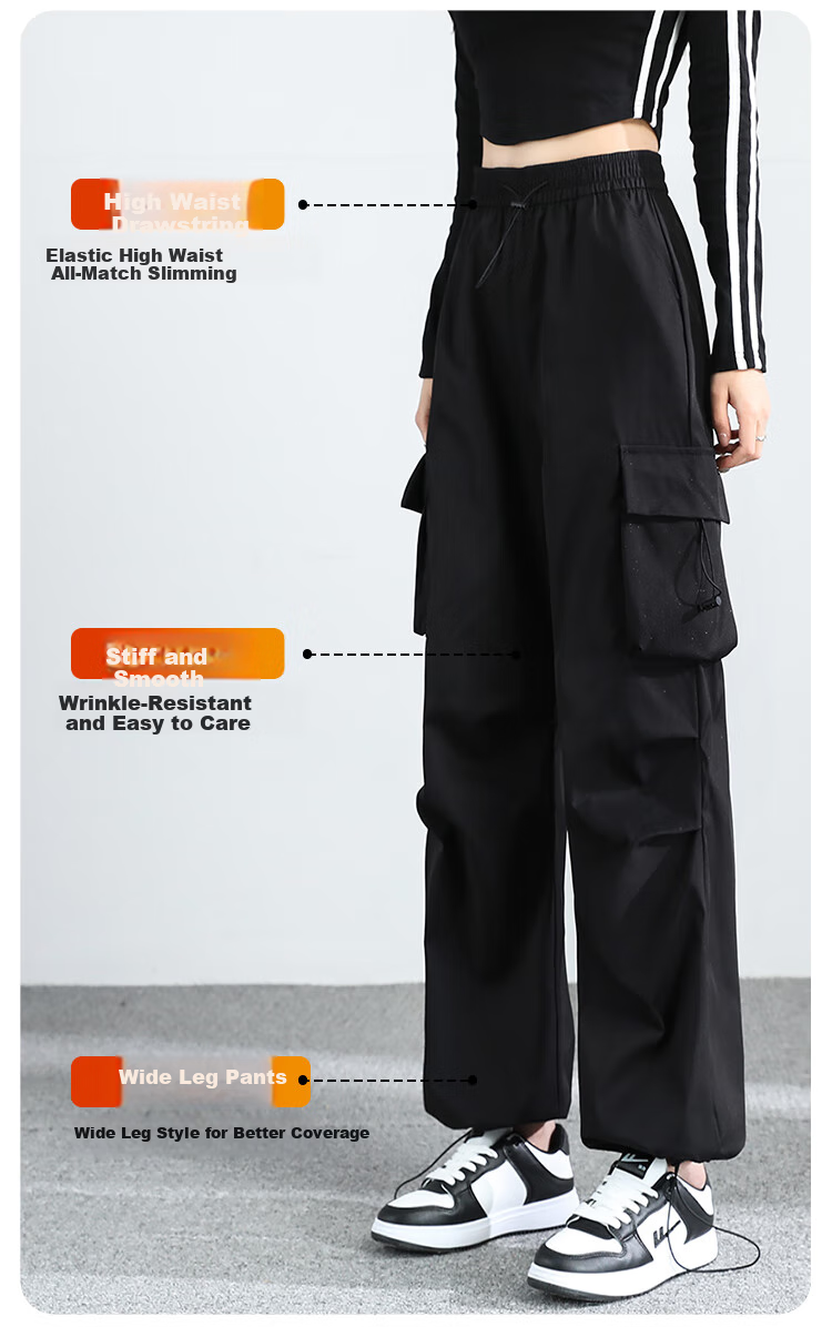 FitonTon Women's Spring Parachute Cargo Pants, High-Waisted Wide-Leg Trousers, Slimming Straight-Leg Drawstring Casual Sports Pants for Women S 4