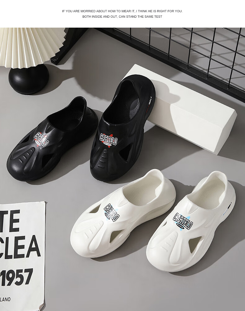 CARTELO Men's Perforated Sandals, Summer Slippers, Slip-On Beach Shoes, Casual Slides, Model 1481, White, Size 40 5
