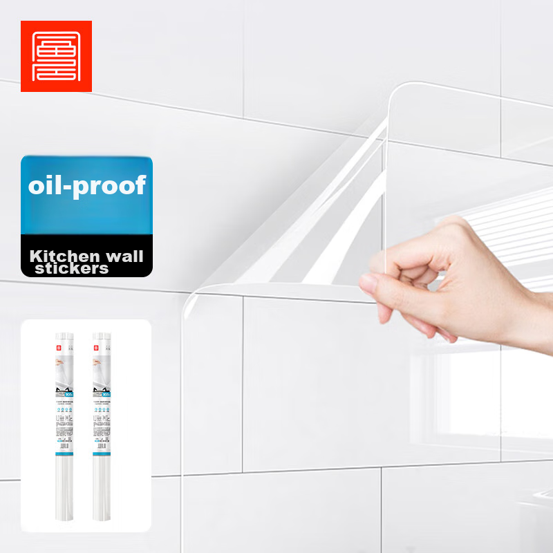 FOOJO Heat-Resistant PET Transparent Kitchen Sticker, Oil-Proof Sticker, Range Hood Stove Tile Sticker, 60*90cm, 6 Pieces Per Pack