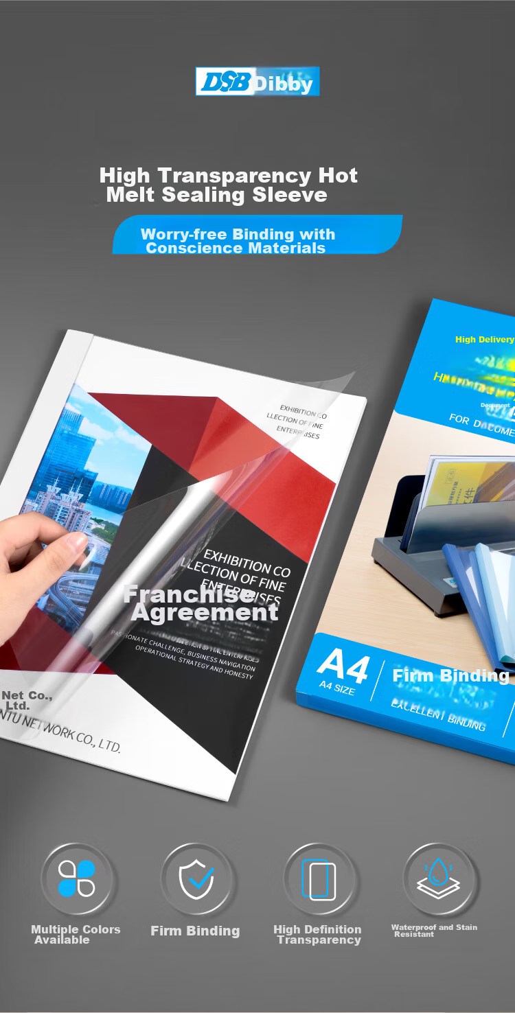 DSB (Dishibi) High Transparency Thermal Binding Covers A4, Specialized for Thermal Binding Machines, Blue, 1mm Thick, Pack of 24 1
