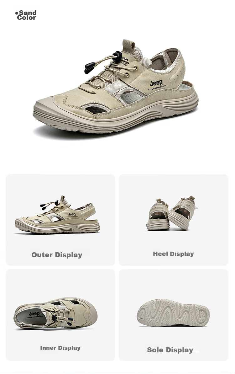 JEEP Men's Sandals, Outdoor Breathable Beach Shoes, Closed-Toe Water Shoes, Non-Slip Wear-Resistant River Tracing Shoes, Sports Casual Shoes 32