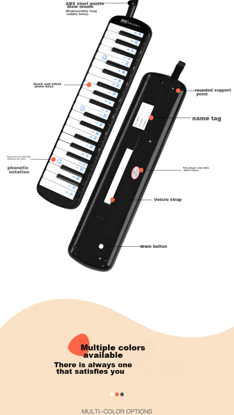 JDR Melodica 37-Key Leather Case for Students, Children, Beginners And Adults, Performance And Classroom Teaching, Black 12