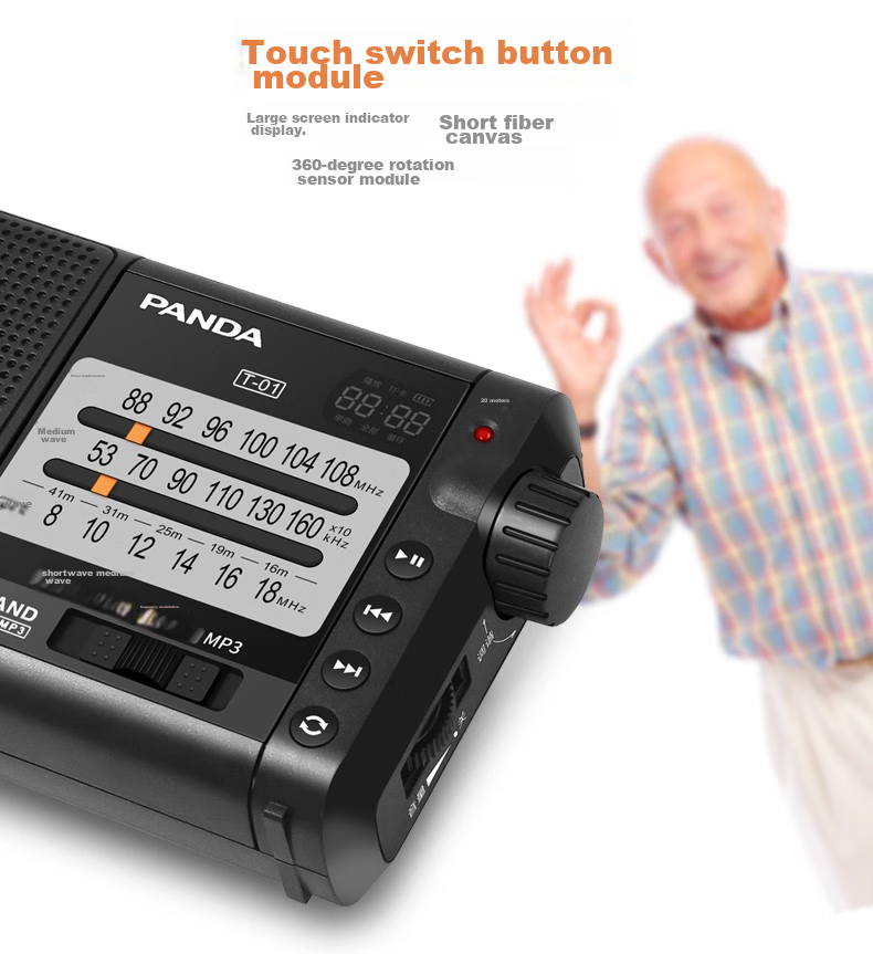Panda T-01, Gift for The Elderly, Mini Three-Band Semiconductor, Full Band Radio, Card-Slot Lithium Battery Digital Audio Player (Silver) 7