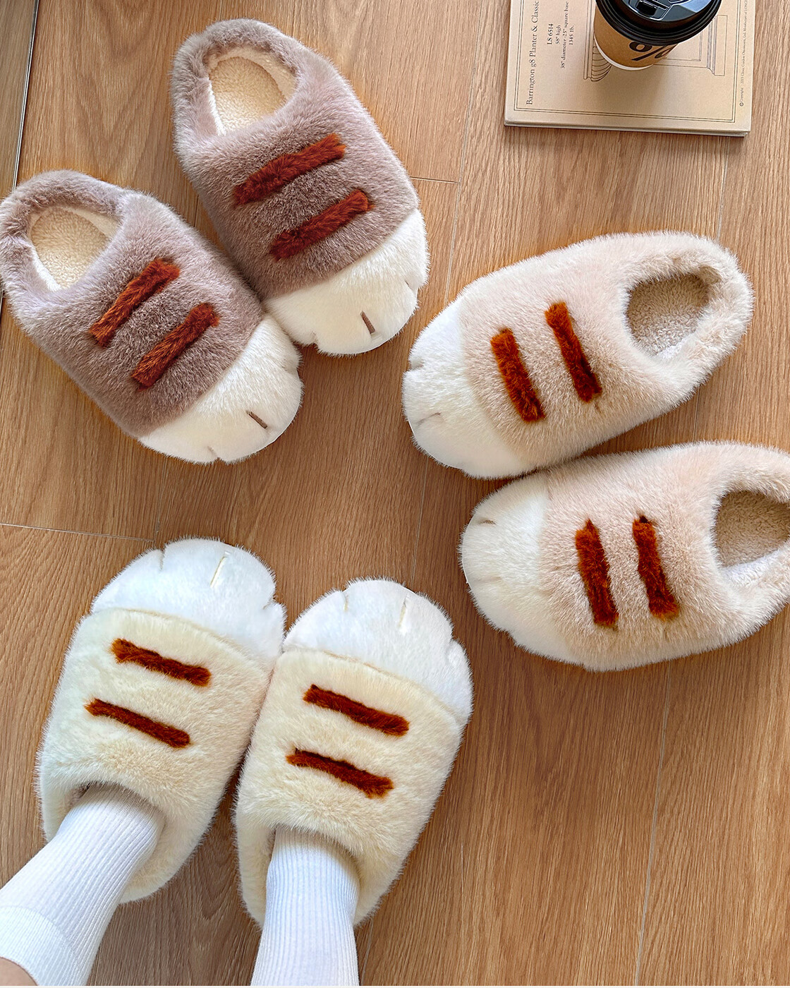 MINISO Cute Cat Paw Cotton Slippers Dormitory Cute High-Value Outdoor Indoor Home Cotton Slippers Khaki Size 42-43 9