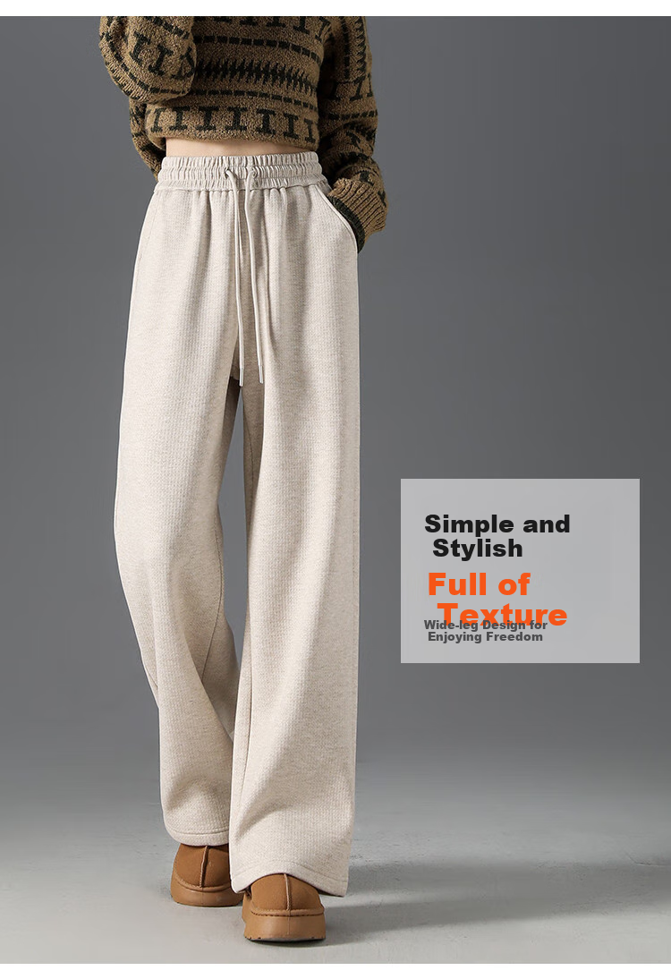 Dme Fleece-Lined Warm Maillard Style Autumn And Winter Simple Solid Color Versatile Straight-Leg Pants Women's Wide-Leg Trousers, Coffee Color, L 4