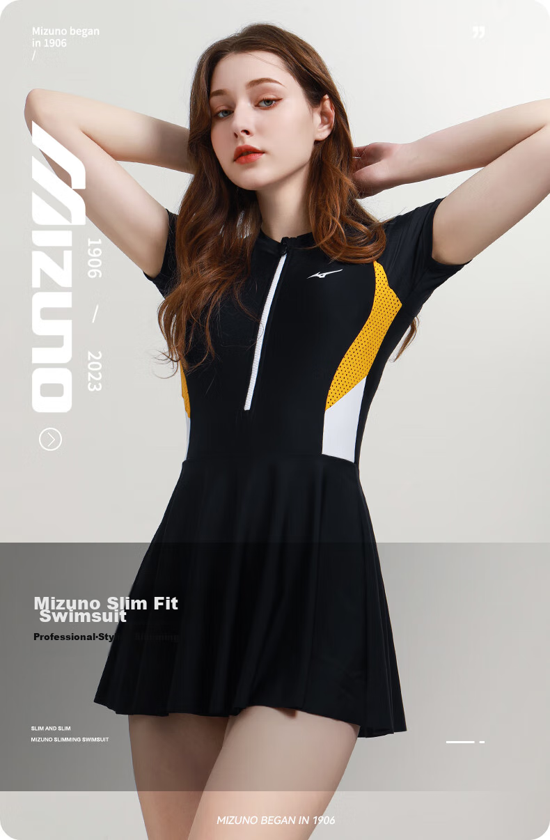 MIZUNO Women's One-Piece Swimsuit Dress, Hot Spring Swimwear, Plus Size, Tummy Control, Slimming, Quick-Drying, Conservative Swimming Costume A1320 Black S 1