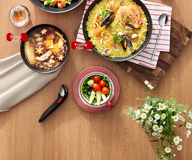 Tefal Cookware Set, Versatile Cast Aluminum Red Heart Detachable Frying And Stir-Frying Pan with Titanium Non-Stick Coating, Six-Piece Set, Dishwasher Safe 17