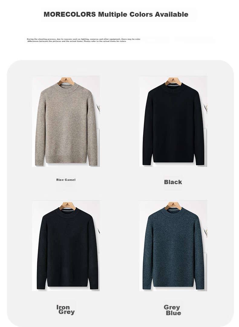 FIRS 100% Wool Sweater for Men [Thickened Version], Winter Warm Round Neck Pullover Knit Base Layer, Men's Clothing 9