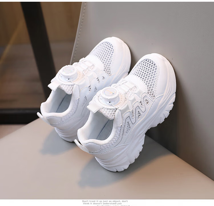 Warrior Children's Shoes, Mesh Upper White Sneakers, Sandals, Button Sports Shoes, Casual Shoes, Skateboard Shoes, WZ(CL)-0454, White, Size 28 5