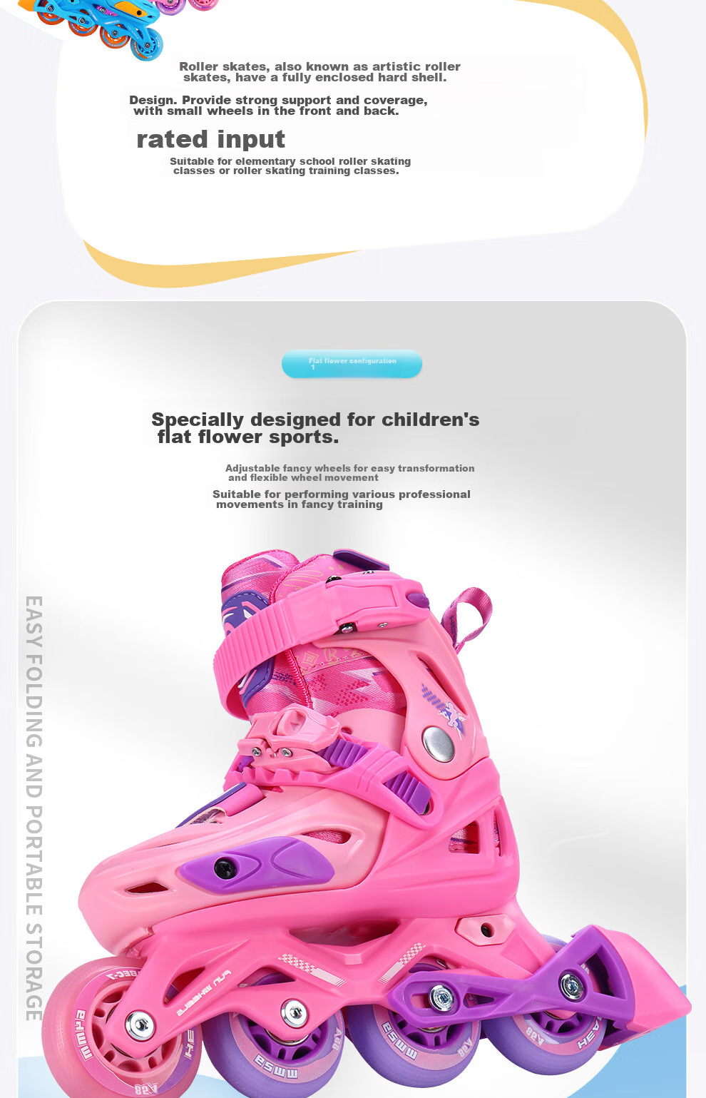 HEAD Professional Roller Skates for Children, Boys And Girls Beginners, Inline Skates, Flat Flower Casual Ice Skates, S5 Pink, Size L 11
