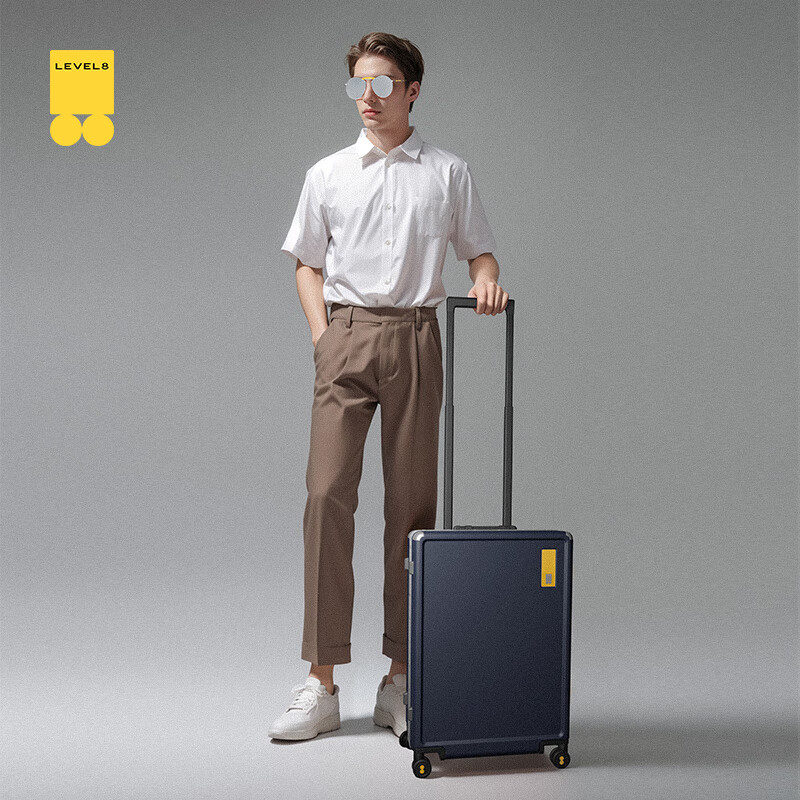 LEVEL8 Carry-On Luggage, Unisex Thick Aluminum Frame Suitcase, 20-Inch Trolley Case with Password Lock, PC Trolley Case, Helin Series, Blue