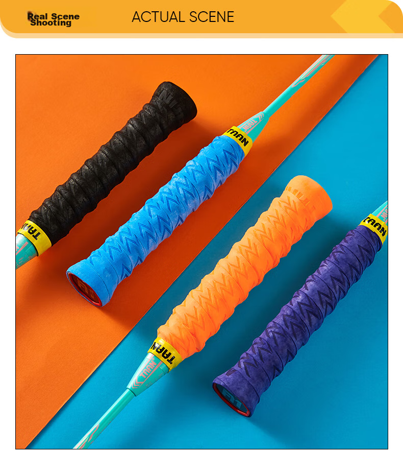 Taan Badminton Racket Grip Tape, Spine Frosted Texture, Comfortable Shock-Absorbing Sweat-Absorbing Handle Tape TWQ6, Pack of Four 6