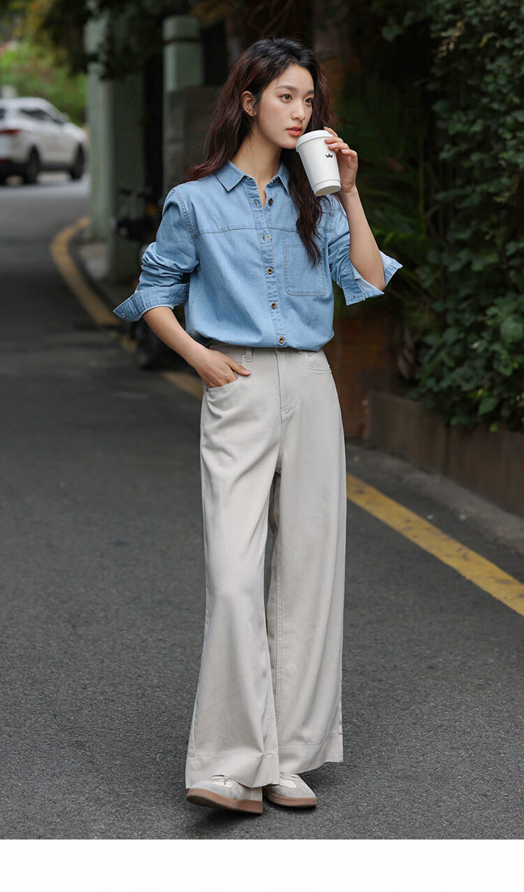 Dme Distinctive Single-Pocket Denim Shirt for Women, Medium Denim Blue, Size L 14